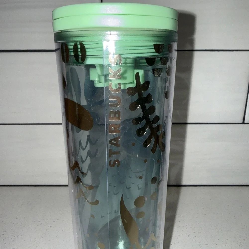 Starbucks Mermaid Siren Green Gold Clear 2020 Cold Cup 16 oz Insulated EUC